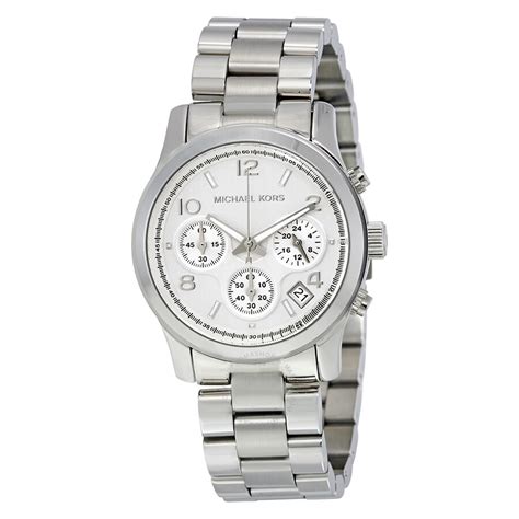 michael kors silver mk logo watch|Michael Kors chronograph watch silver.